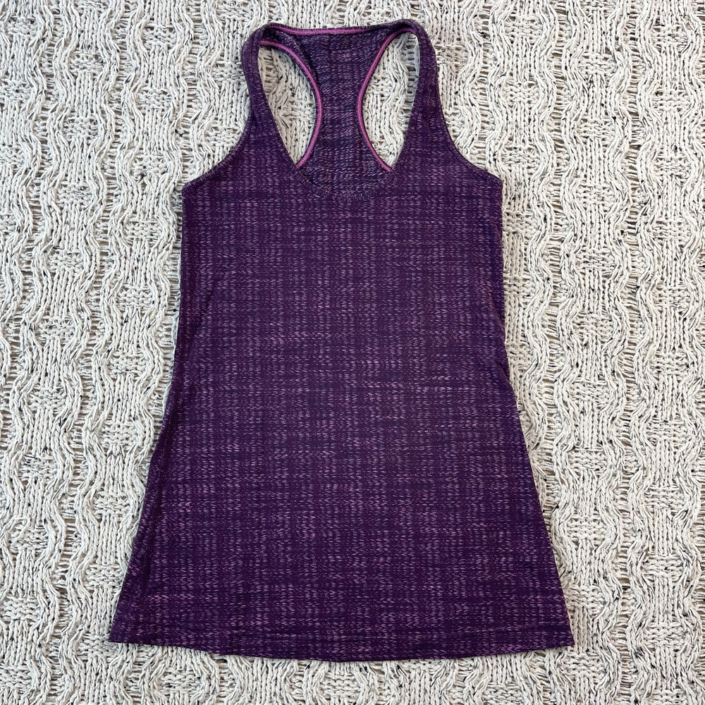 Lululemon Tank Top Womens 4 Plum Purple Racerback Contrast Pink Binding Ladies